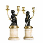 A pair of 19th C bronze, ormolu and fluorspar candelabra C1860
