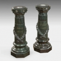 An unusual pair of Victorian marble revolving topped pedestals, c1975