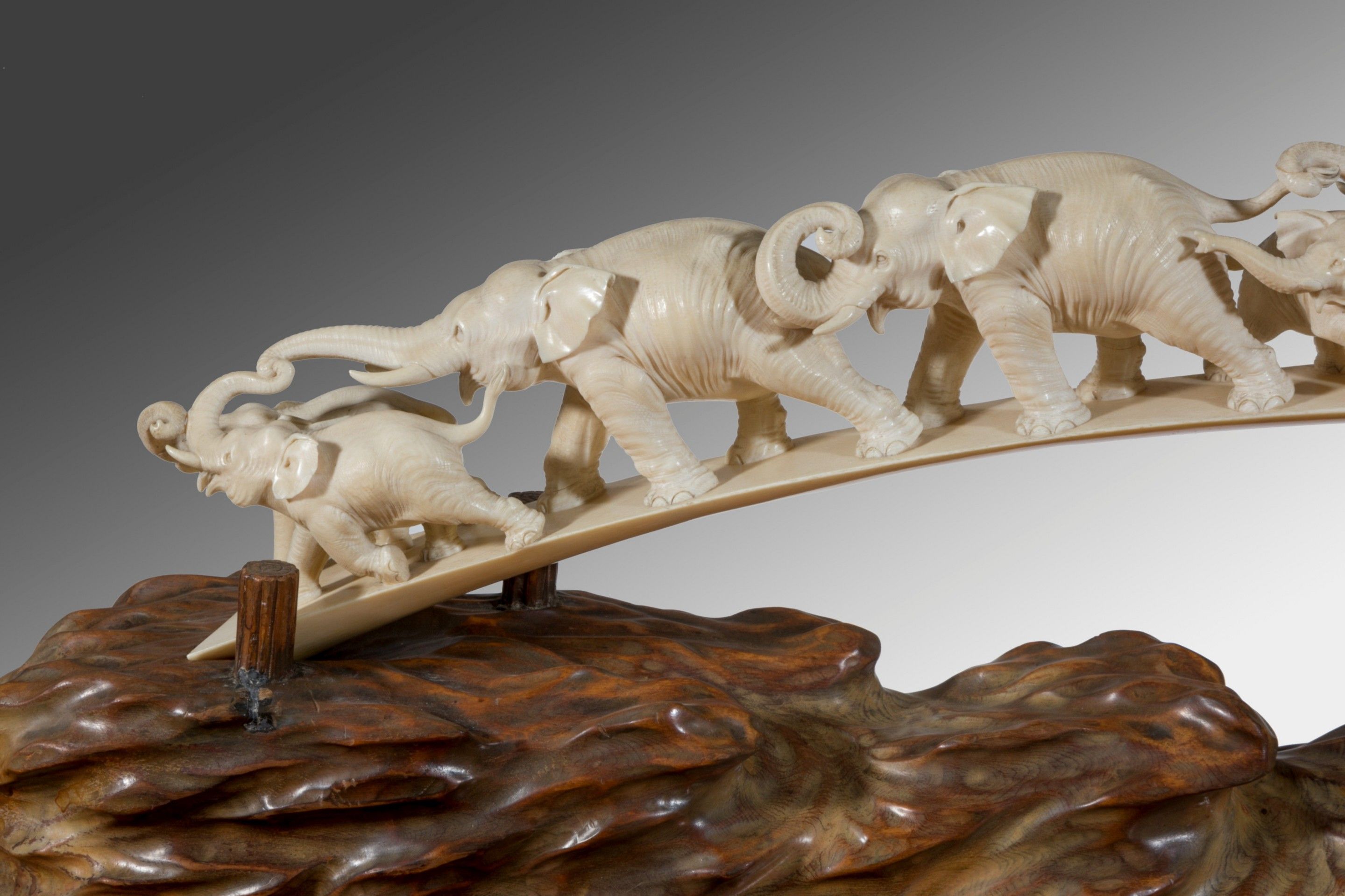 A Japanese Ivory Tusk Carving Of A Group Of Elephants Wick Antiques
