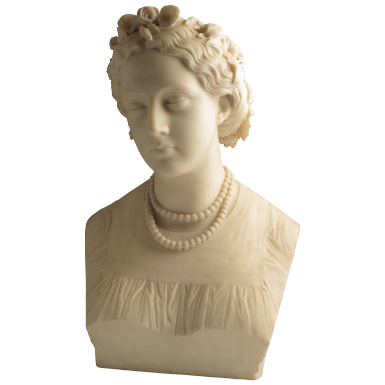 Marble bust of a young lady as Flora by John Adams-Acton