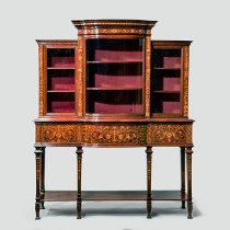 A late Victorian mahogany side cabinet with satinwood and boxwood inlays. c1880