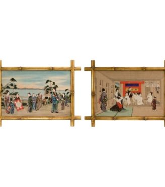 Pair of Japanese Watercolors on Silk