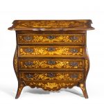 Period Dutch Mahogany Four-Drawer Bombe Marquetry Commode front