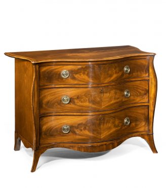 George III Figured Mahogany Serpentine Commode Attributed to Henry Hill