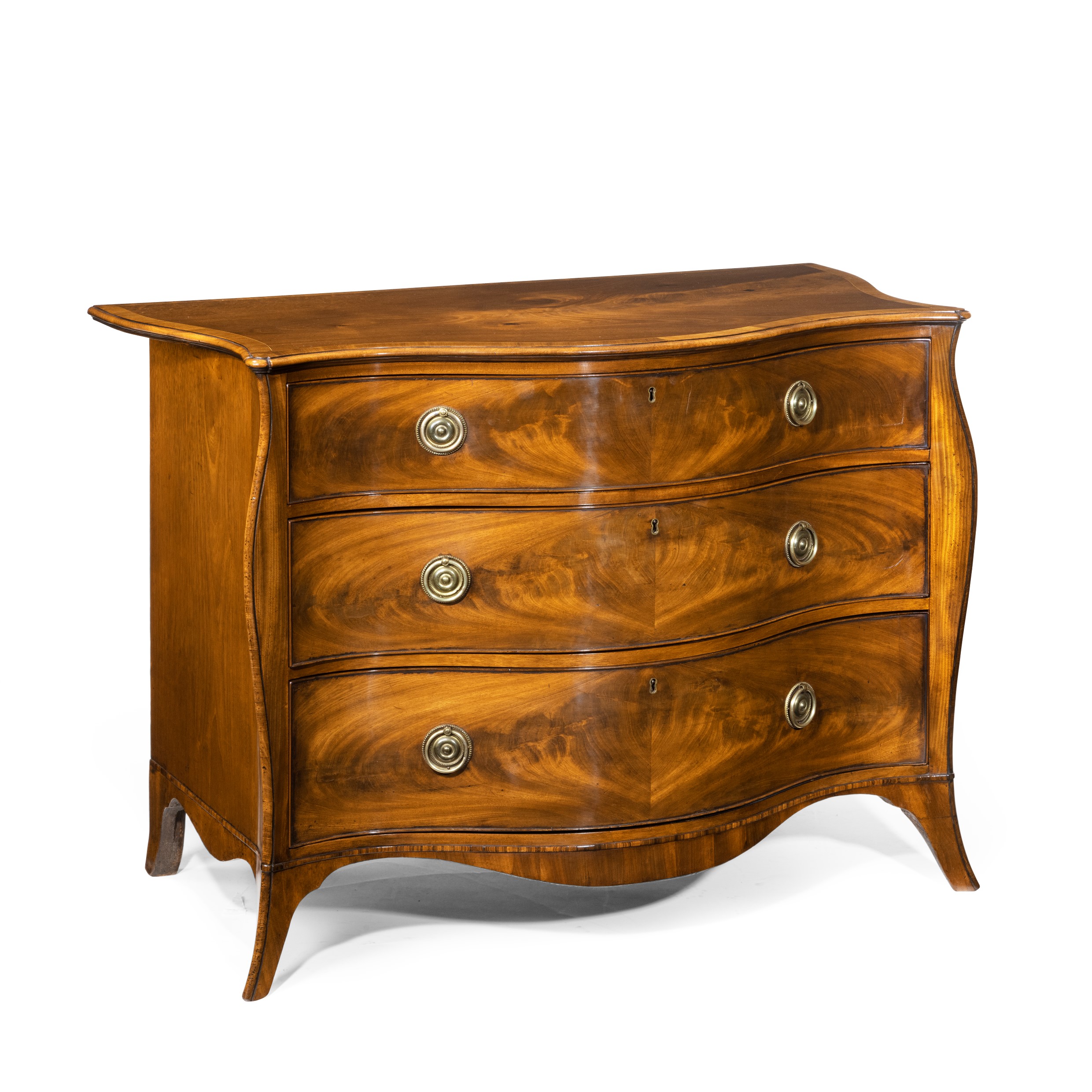 George III Figured Mahogany Serpentine Commode Attributed to Henry Hill