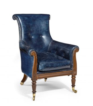 Regency Mahogany Library Chair by Gillows blue leather