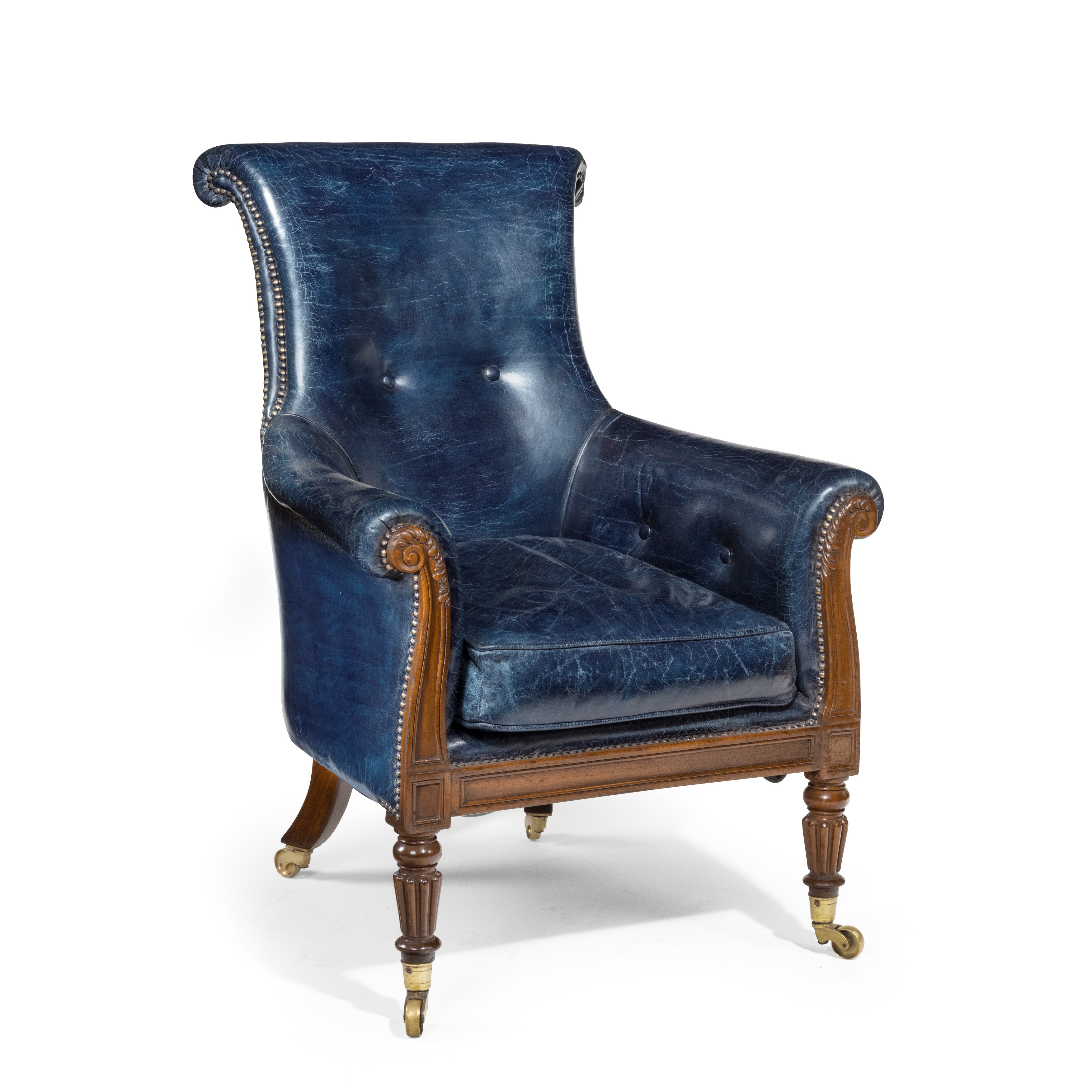 Regency Mahogany Library Chair by Gillows blue leather