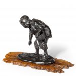 19th Century Meiji Period Bronze of a Boy Collecting Sweet Chestnuts by Seiya