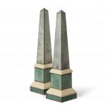 A pair of contemporary grey and aquamarine shagreen and obelisks both