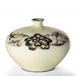 A Showa period grey and cream cloisonné vase