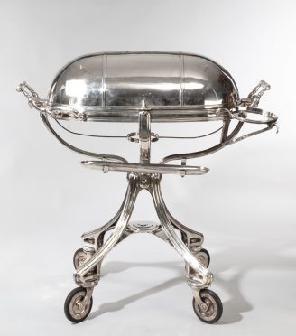 A large silver plate carving trolley or roast beef trolley by Erguis