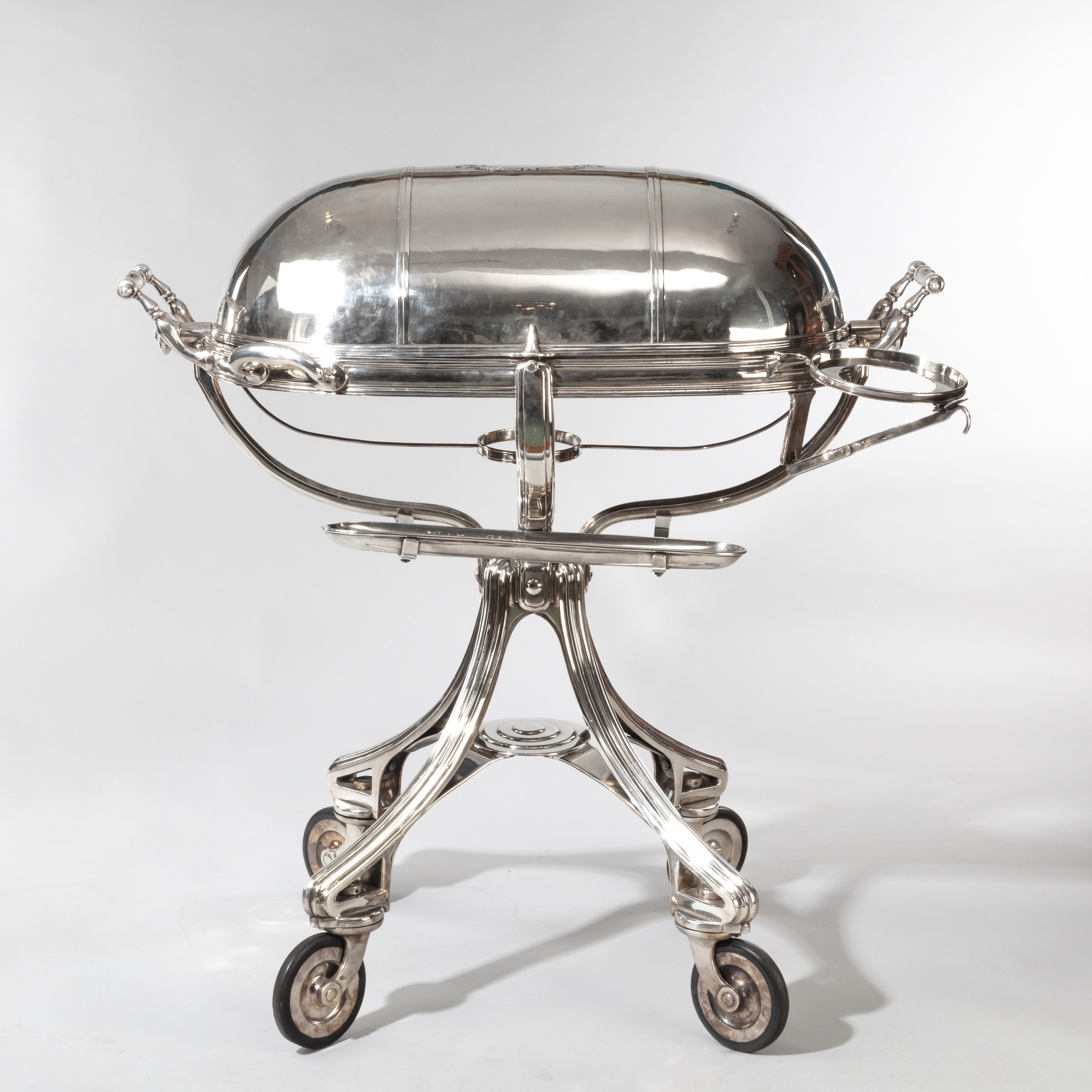 A large silver plate carving trolley or roast beef trolley by Erguis