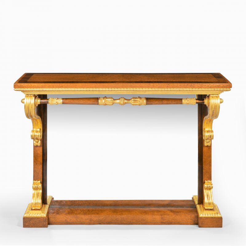 striking George IV amboyna, rosewood and gilt console table attributed to Morel and Seddon,