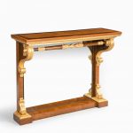 A striking George IV amboyna, rosewood and gilt console table attributed to Morel and Seddon front facing