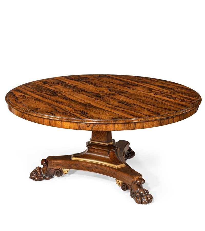 A Regency rosewood five-foot tilt-top centre table