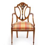 A late Victorian Sheraton revival painted satinwood arm chair front facing