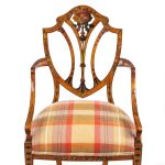 A late Victorian Sheraton revival painted satinwood arm chair