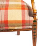A late Victorian Sheraton revival painted satinwood two-seater settee front facing fabric