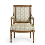 A pair of rosewood Louis XVI style open armchairs one