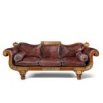 A George IV brass inlaid rosewood country house three-seater sofa attributed to Gillows