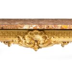giltwood console tables with original marble tops detail