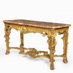 giltwood console tables with original marble tops angle