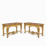 giltwood console tables with original marble tops