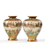 Satsuma earthenware vases pair