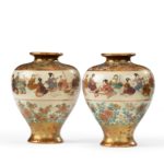 A pair of Satsuma earthenware vases