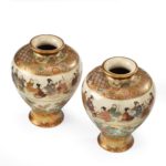 Satsuma earthenware vases pair