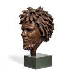A fine bronze bust of ‘Dougie’ by Vivian Mallock side and front facing