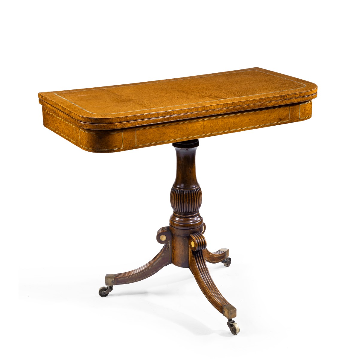 A George IV Anglo-Chinese amboyna card table closed