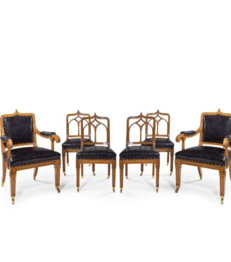 A set of six Gothic oak dining chairs main