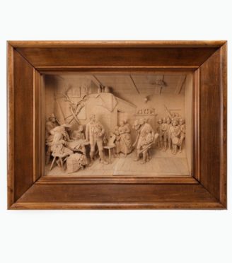 A large and superb quality walnut-framed Tyrolean lime-wood carving