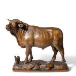 A fine 'Black Forest' linden wood model of a standing bull, Swiss, c1890.