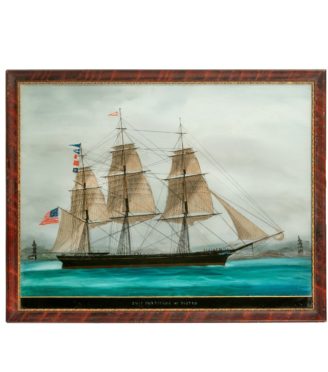 An American reverse-glass painting of the ship ‘Hurricane’ of Boston