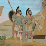 An unusual pair of Italian silk embroidery and gouache painted paper pictures soldiers