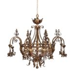 A pair of large Victorian 8-light brass chandeliers one
