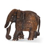 An Indian carved hardwood elephant side