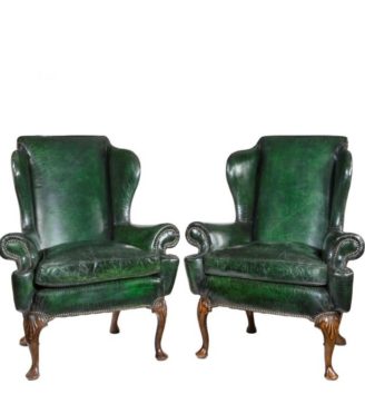 Queen Anne Style Walnut Wing Arm Chairs