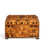A Jamaican marquetry tea caddy in Caribbean woods by Ralph Turnbull front