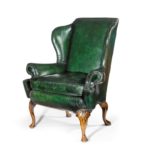 Queen Anne Style Walnut Wing Arm Chairs front view