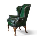 Queen Anne Style Walnut Wing Arm Chair side