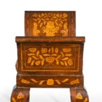 A Dutch marquetry mahogany stool, of rectangular form with two high, outswept ends side
