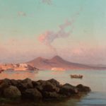 View of the Bay of Naples by Alessandro La Volpe, oil on relined canvas, signed & indistinctly dated 1877, in the original orientalist detail