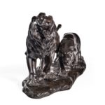 A Meiji period bronze study of lions detail