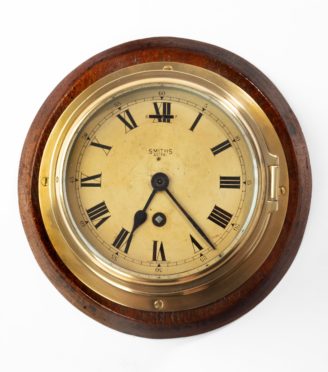A Smiths Astral brass bulkhead clock