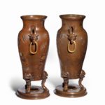 A pair of large Meiji period bronze vases side
