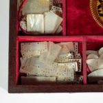 A Victorian Tunbridge-ware parquetry games box open