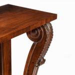 A pair of late Regency flame mahogany console tables details